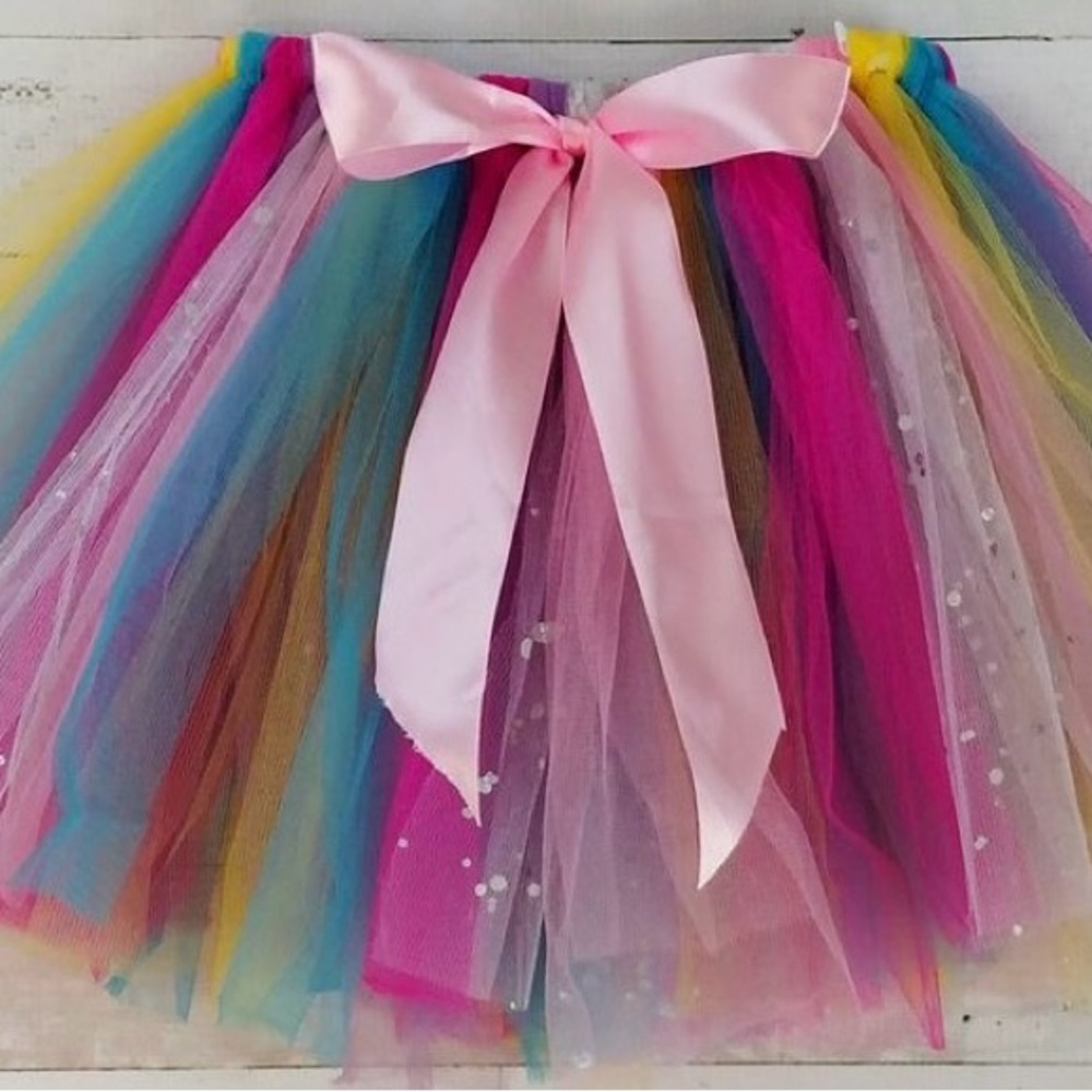 Colorful Tulle Skirt with Pink Bow